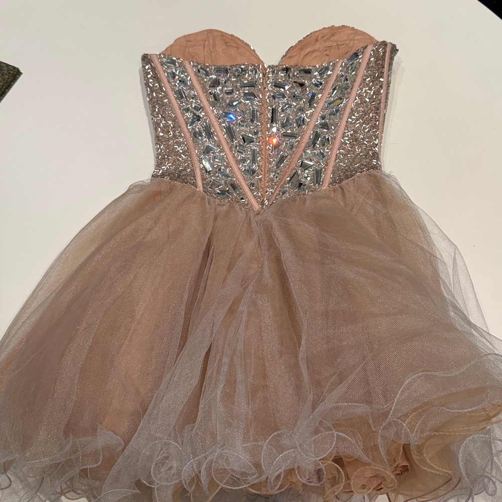 Sherri Hill size 0 dress with peach Tulle and Silver Embellishments - Picture 4 of 7